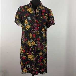 NWT Alice + Olivia Western Floral Shirt Dress Size Small Black